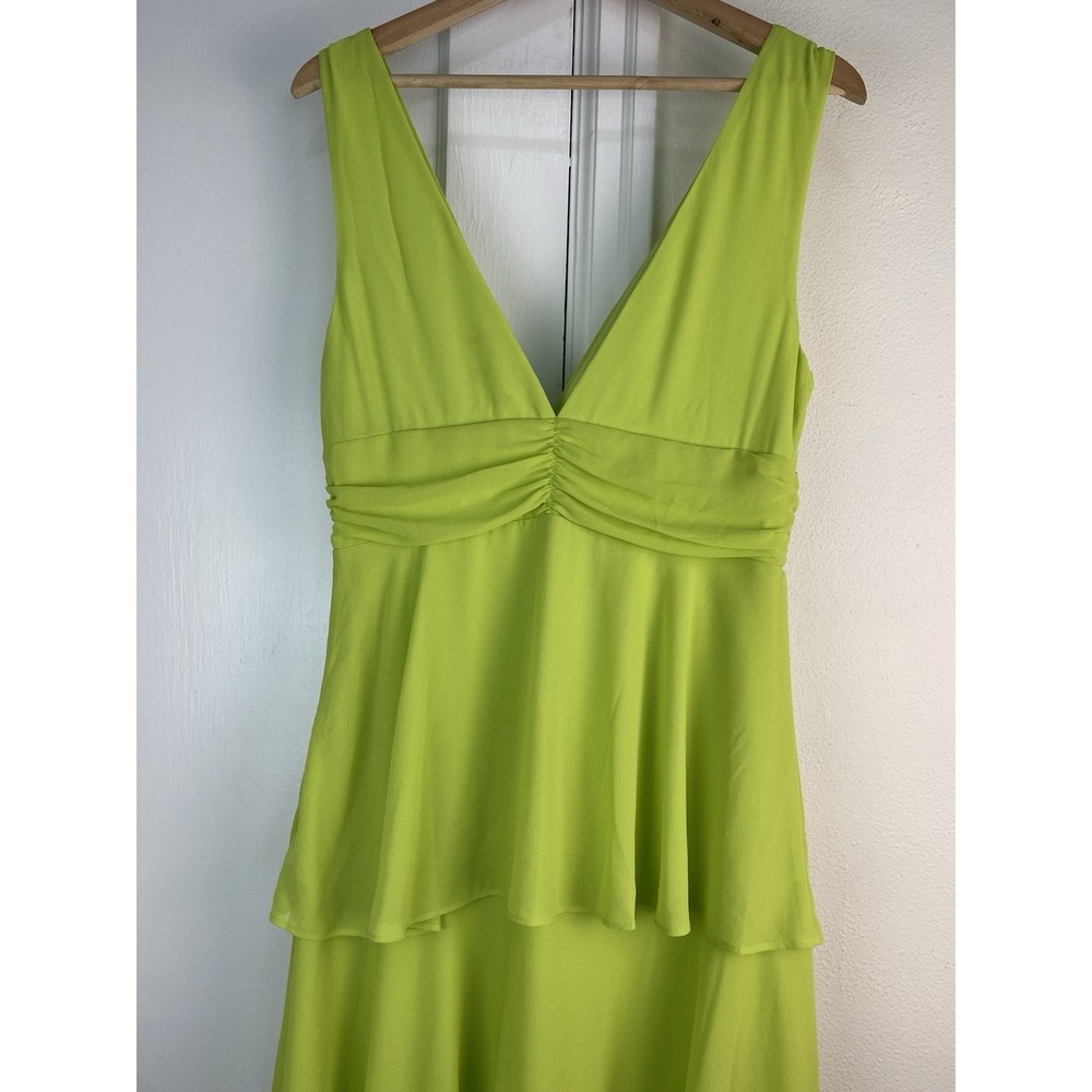 NWT Lulus L Lime Green Sleeveless Chiffon Tiered Ruffle Midi Dress - Picture 2 of 7